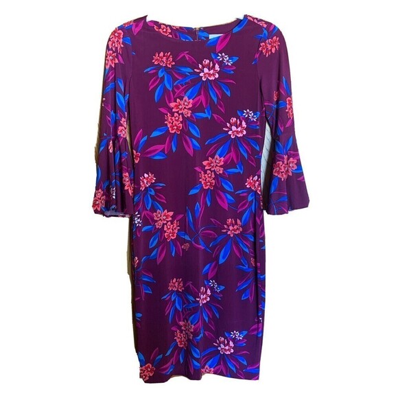 Calvin Klein Womens Size 2 Multicoloral Floral Print Cocktail Sheath Dress - Picture 1 of 6